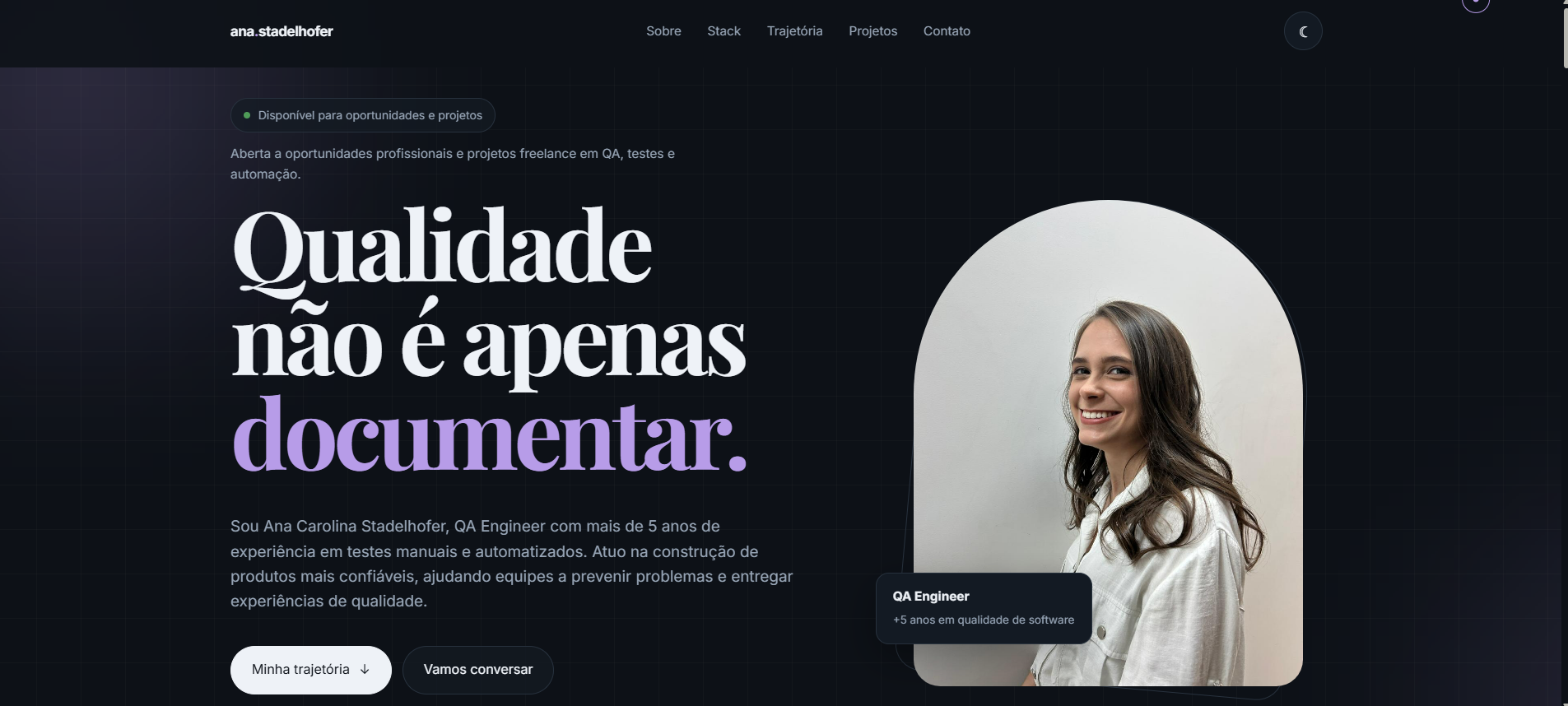 Desenvolvimento de portifolio para a QA Ana Stadelhofer