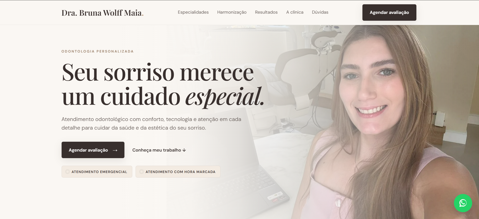 Desenvolvimento do portifolio para a dentista Bruna Wolff, dona da clínica Benevitta